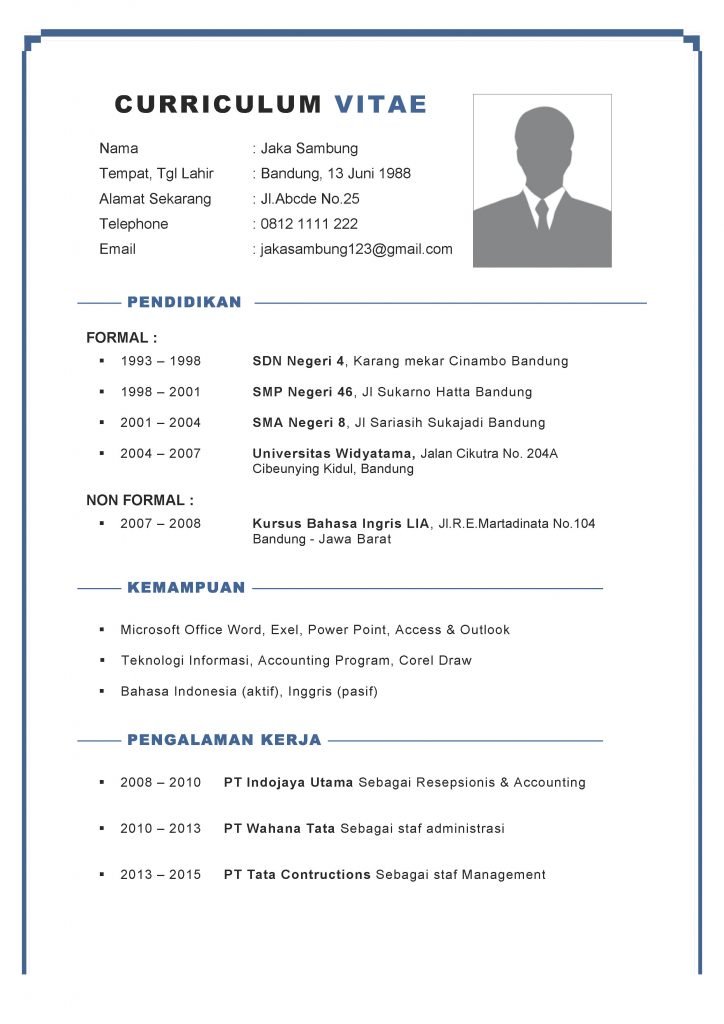 Contoh Curriculum Vitae Pns - Galeri Sampul